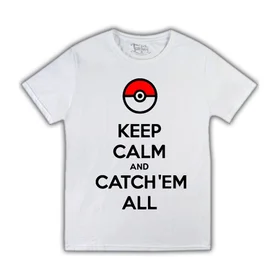 Прикольные футболки: Keep calm and catch them all white